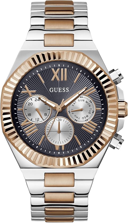 GUESS Men's 44mm Watch - Two Tone Bracelet Navy Dial Two Tone Case