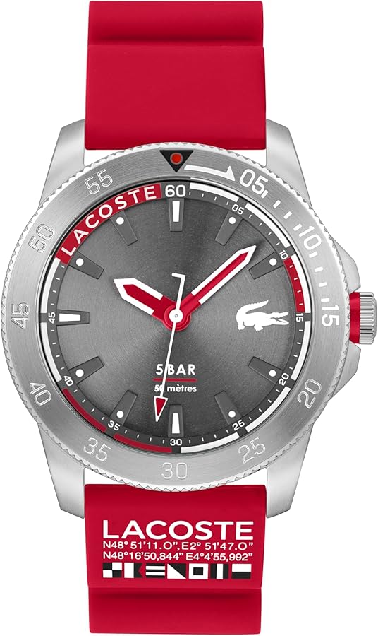 Lacoste Regatta Men's 3H Quartz Silicone Transparent Wristband - Water Resistant up to 5ATM/50 Meters, Contemporary Design, 46mm