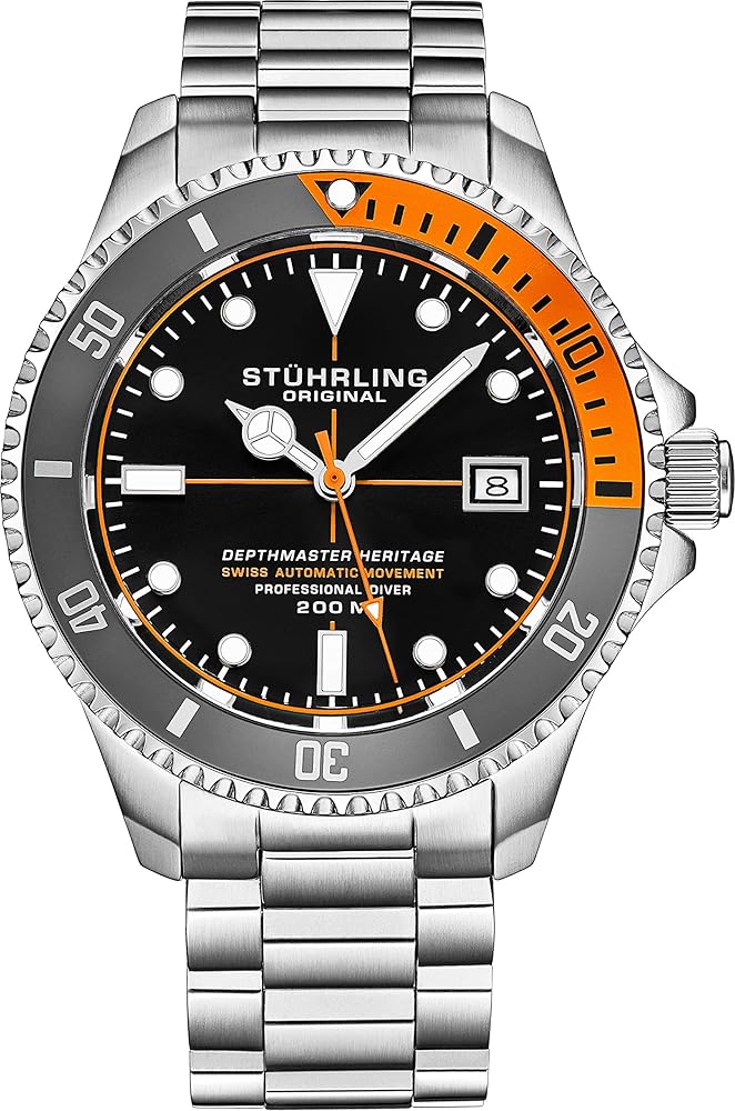 Stuhrling Original Mens Stainless Steel Dive Watch, with Adjustable Stainless Steel Bracelet (Silver Gray)