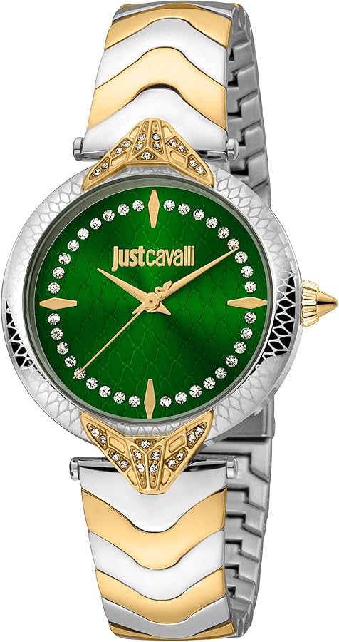 Just Cavalli Women's Quartz Analog Watch with Stainless Steel Strap JC1L238M0105, Bottle Green, Fashion