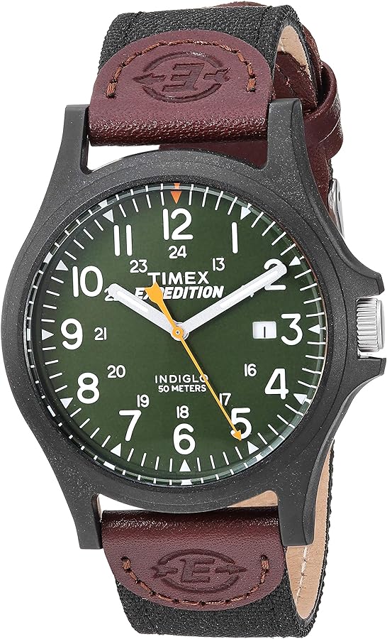 Timex Men's TWF3C8430 Expedition Acadia Black/Brown/Dark Green Leather/Nylon Strap Watch