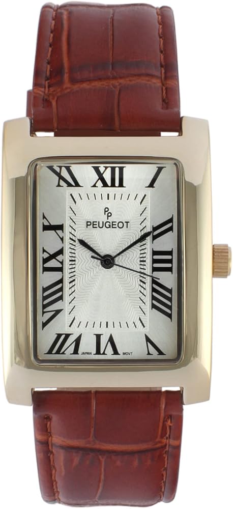 Peugeot Men’s Vintage Tank Shape 14K Gold Plated Wrist Watch with Roman Numeral Dial