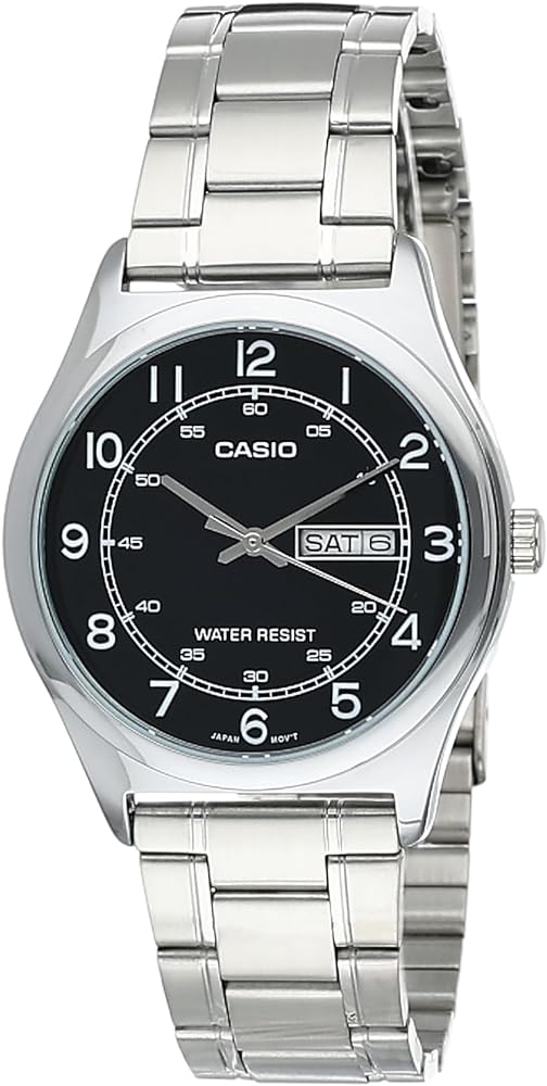 Casio MTP-V006D-1B2 Men's Stainless Steel Easy Reader Black Dial Day Date Analog Dress Watch