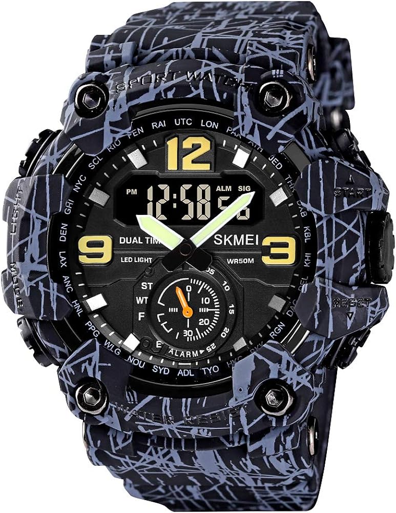 IJAHWRS Men's Large Face Outdoor Sports Watches,Multifunction Waterproof Shockproof Camouflage Series Watches for Men