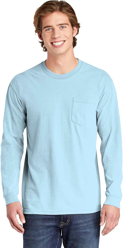 Comfort Colors Mens 6.1 oz. Long-Sleeve Pocket T-Shirt(C4410)-Chambray-M