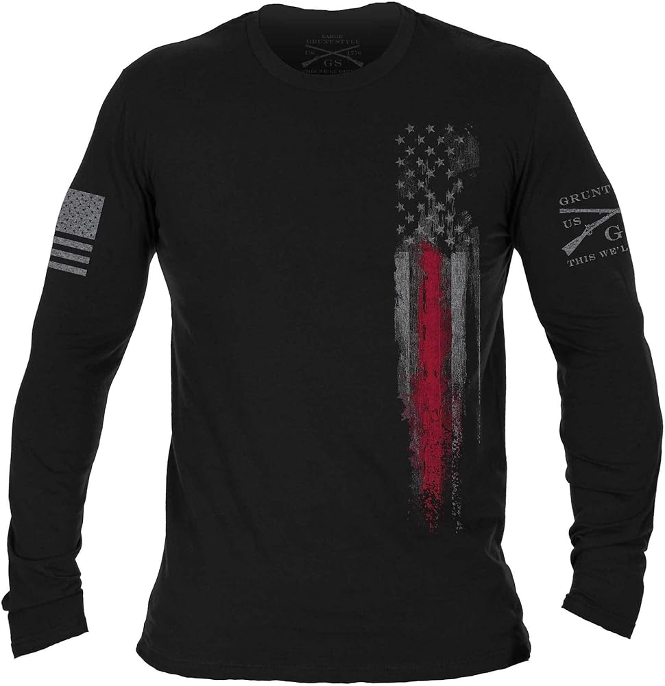 Grunt Style Red Line Flag - Long Sleeve Black