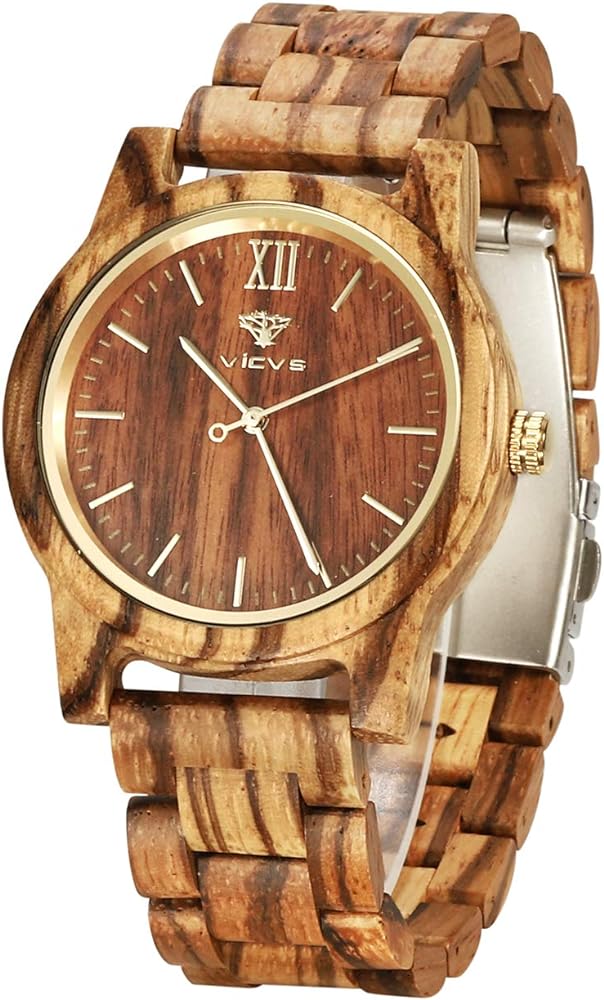 Wooden Watches for Men and Women, Natural Walnut/Olive Wood Japanese Quartz Chronograph, Adjustable Strap, Military Sports and Leisure (Zebra)