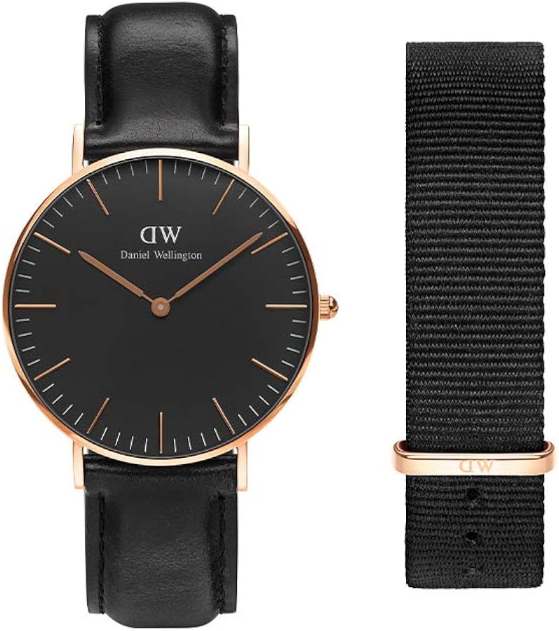 Daniel Wellington Gift Set, Classic Sheffield 36mm Rose Gold Watch with Cornwall NATO Strap