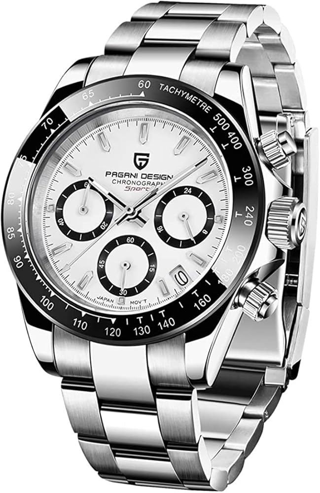 Pagani Design - Men's Sport Watch, Stainless Steel Chronograph, VK63, Men's Quartz, Luminescent, Date, Sapphire Crystal, Water Resistant to 100 Meters.