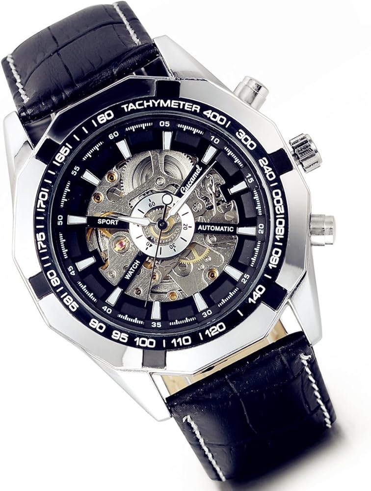 Lancardo Skeleton Dial Automatic Mechanical Men's Round Bracelet Wrist Watches with Gift Bag