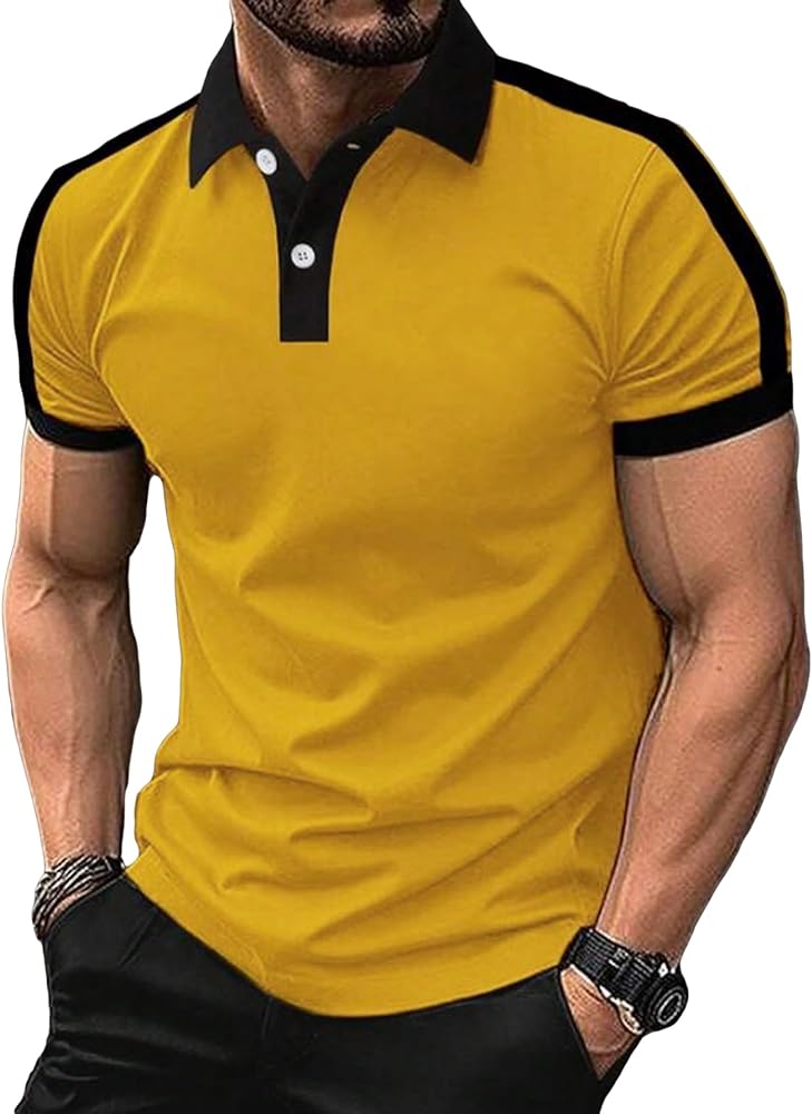 SOLY HUX Men's Button Front Golf Shirt Top Short Sleeve Collared Neck T-Shirts