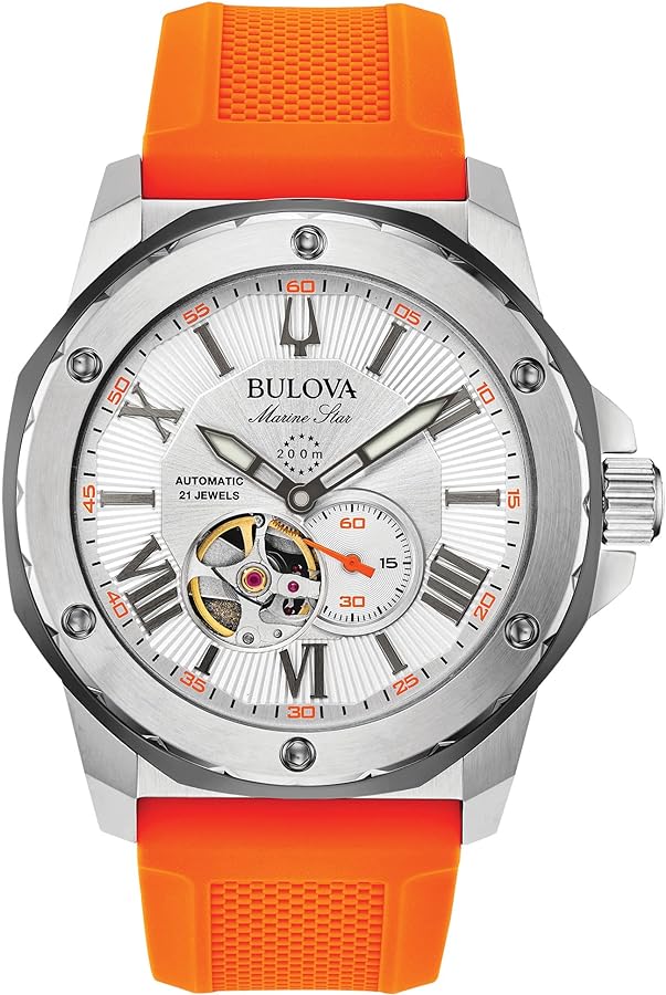 Bulova Men's Marine Star 'Series A' Automatic Watch with Orange Silicone Strap Style: 98A226