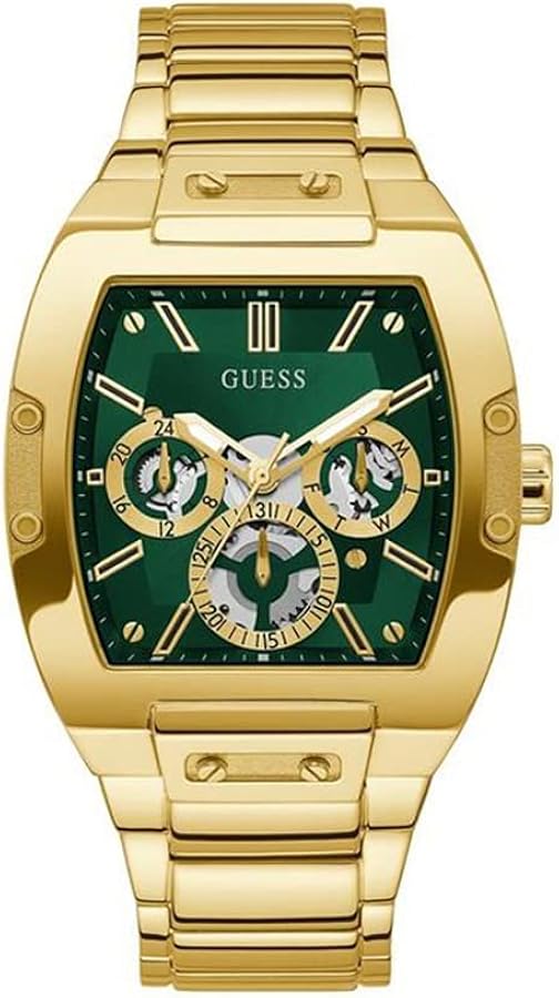 GUESS Men's 43mm Watch - Gold Tone Strap Green Dial Gold Tone Case