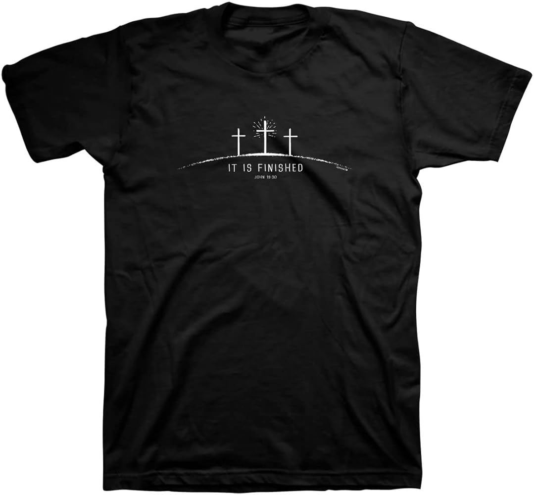 Kerusso It Is Finished Crosses Black Cotton Crew Neck T-Shirt, Small