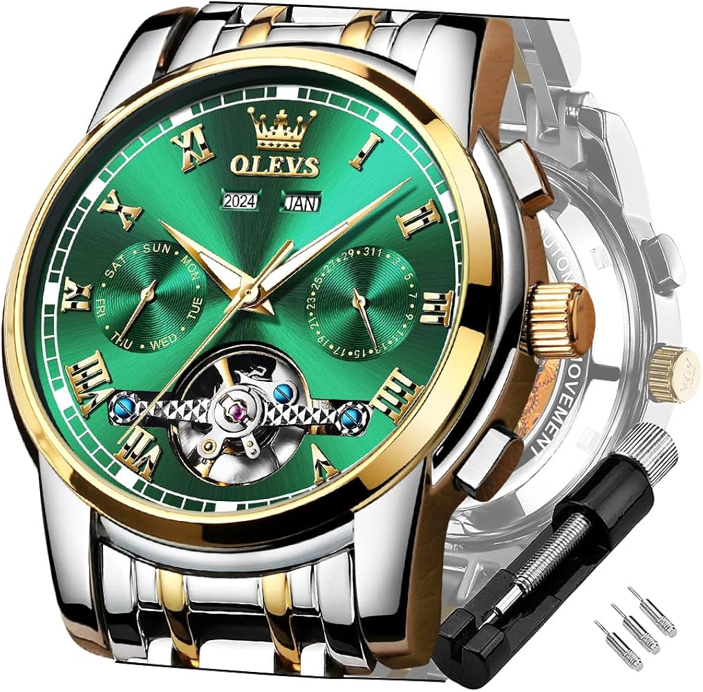 OLEVS Self Winding Watches for Men Tourbillon Automatic Mechanics Luxury Dress Stainless Steel Strap Luminous Waterproof Men Wrist Watches