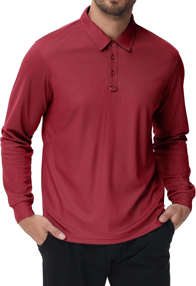 Men's Polo Shirt Quick Dry Button Golf Shirts UPF 50+ Sun Protection Polos Long Sleeve Casual Collar T Shirts