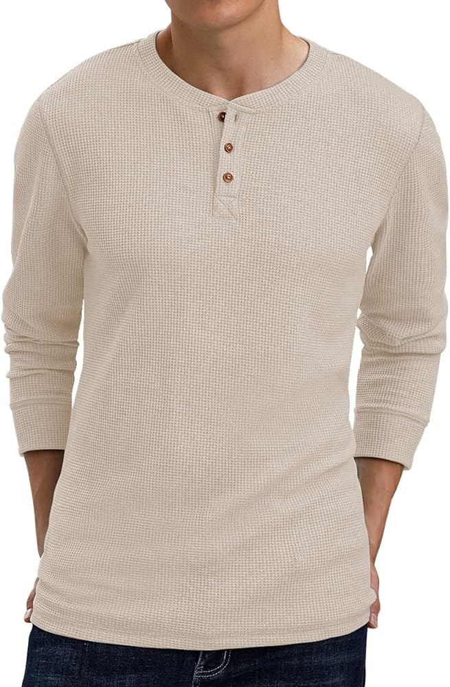 Men's Waffle Long Sleeve Shirt Henley Shirt for Men