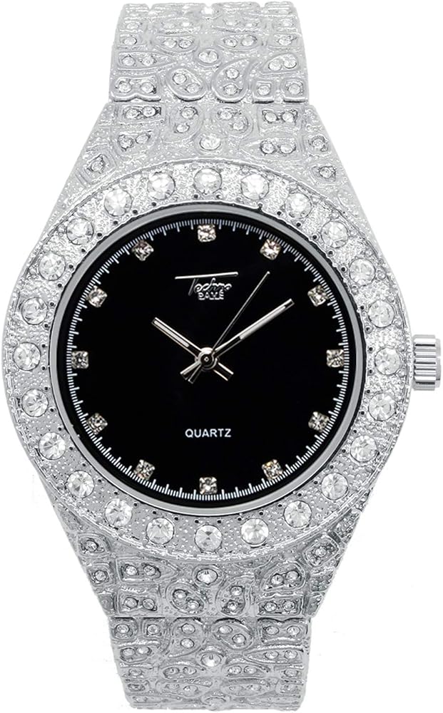 Techno Pave Mens Iced Out 44mm Nugget Diamond Watch, Quartz Movement