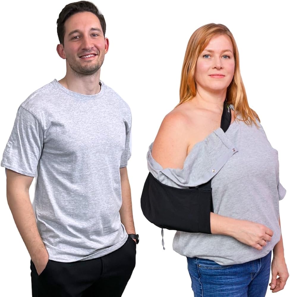 Uni-Sex Shoulder Surgery Recovery and Rehab Shirt with Discreet Shoulder Snaps