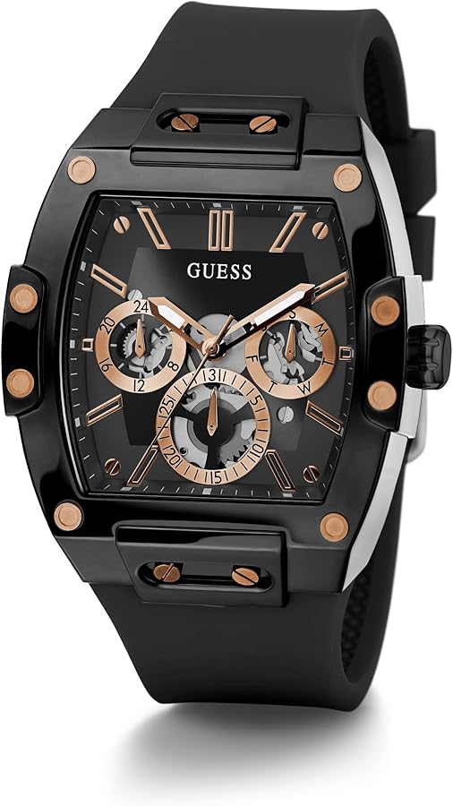 GUESS Mens 43mm Watch - Black Strap Black Dial Black Case