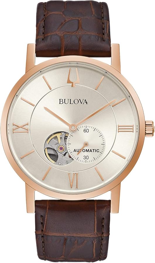 Bulova Men's Classic Dress 3-Hand 21- Jewel Automatic Watch, 42 Hour Reserve, Hack Feature, Sub-Second Hand, Open Aperture Dial, Exhibition Case Back, 42mm