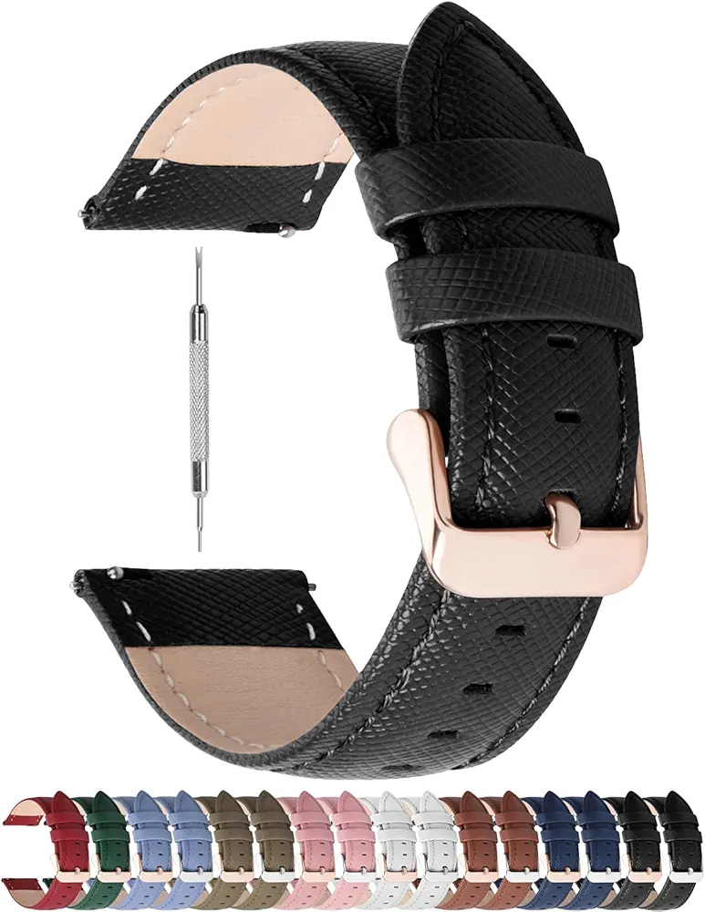 Fullmosa 22mm Leather Watch Band Compatible with Samsung Galaxy Watch 46mm,Galaxy Watch 3 45mm,Gear S3 Frontier/Classic,Fossil gen 6,Garmin Vivoactive 4/Forerunner 945,Black+Rose Gold Buckle