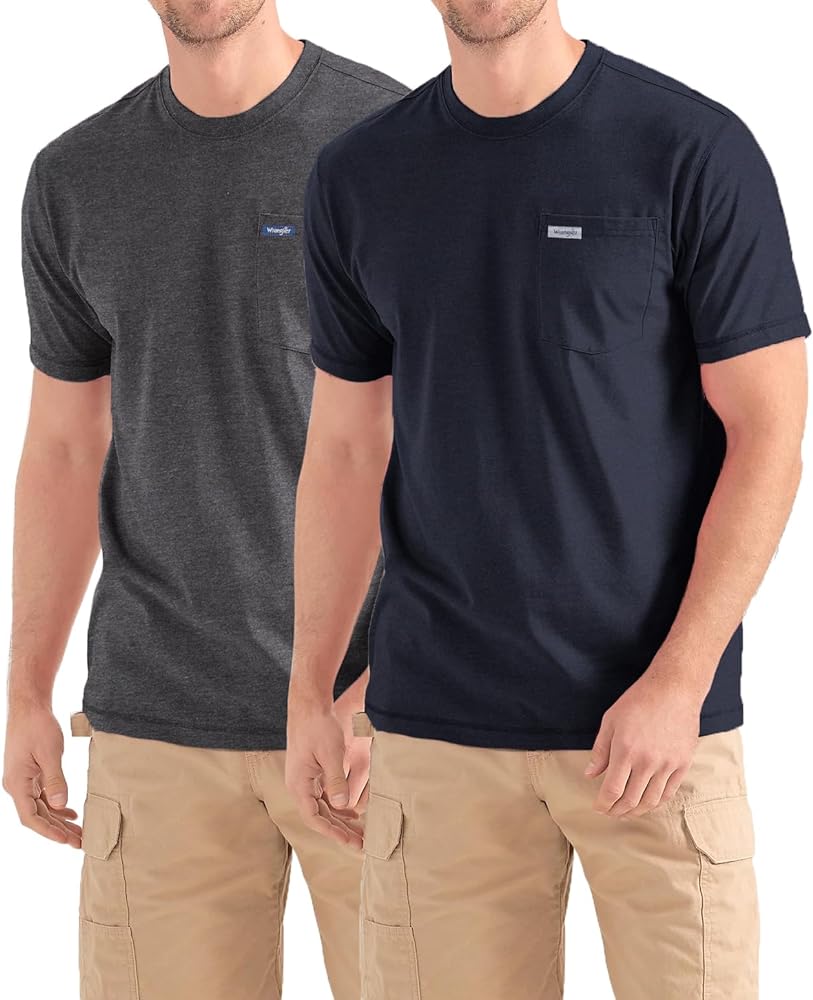 Wrangler Big and Tall T-Shirts for Men - 2 Pack Cotton Tee with Chest Pocket