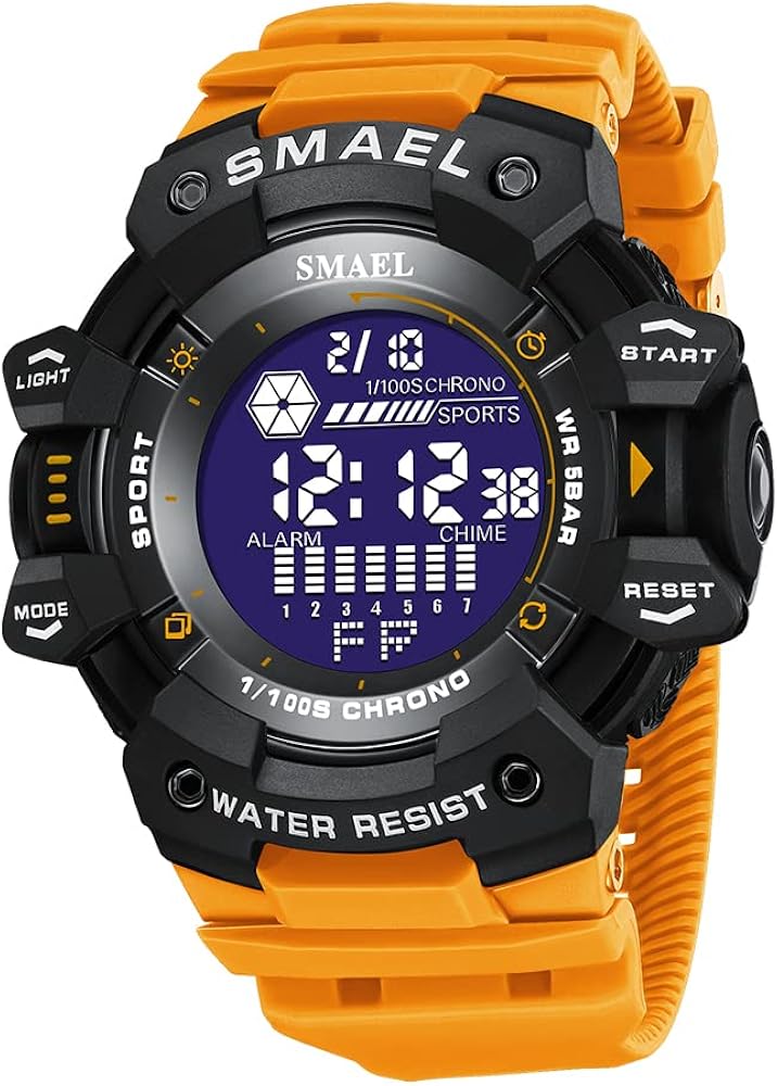 AIMES Mens Military Multifunction Digital LED Watch Electronic Waterproof Orange Sport Watch Alarm Countdown Wristwatch