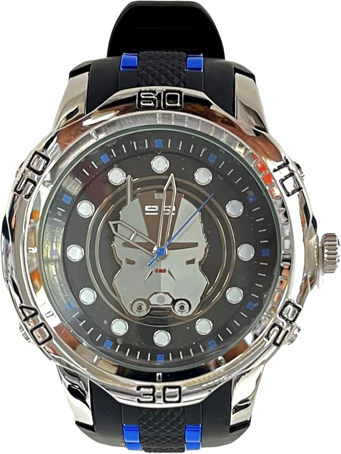 Accutime Men's Disney LucasFilm Star Wars: The Bad Batch Silver Analog Quartz Wrist Watch with Blue Accents, Black Strap for Male, Man, Adult (Model: BAD9001AZ)