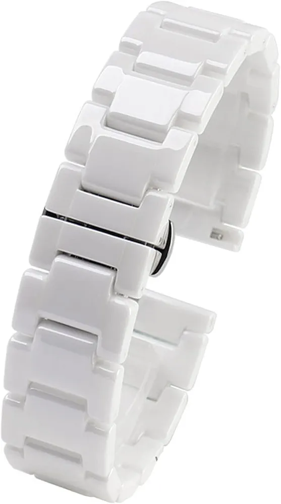 for Women Man Ceramic Bracelet Stainless Steel Combination watchband 12 14 15 16 18 20 22mm Strap Fashion Watch Wristwatch Band (Color : Ceramic White, Size : 18mm)