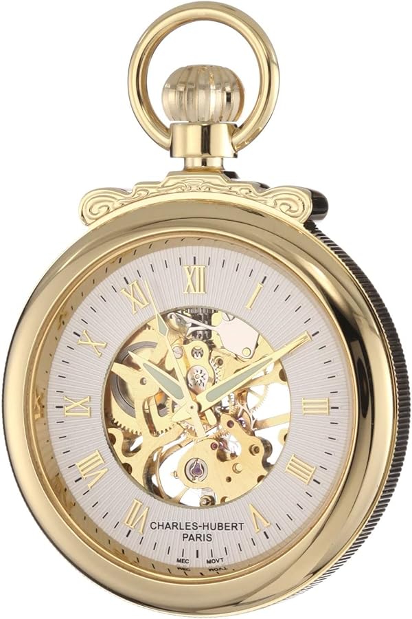 Charles-Hubert, Paris 3903-G Classic Collection Gold-Plated Open Face Mechanical Pocket Watch