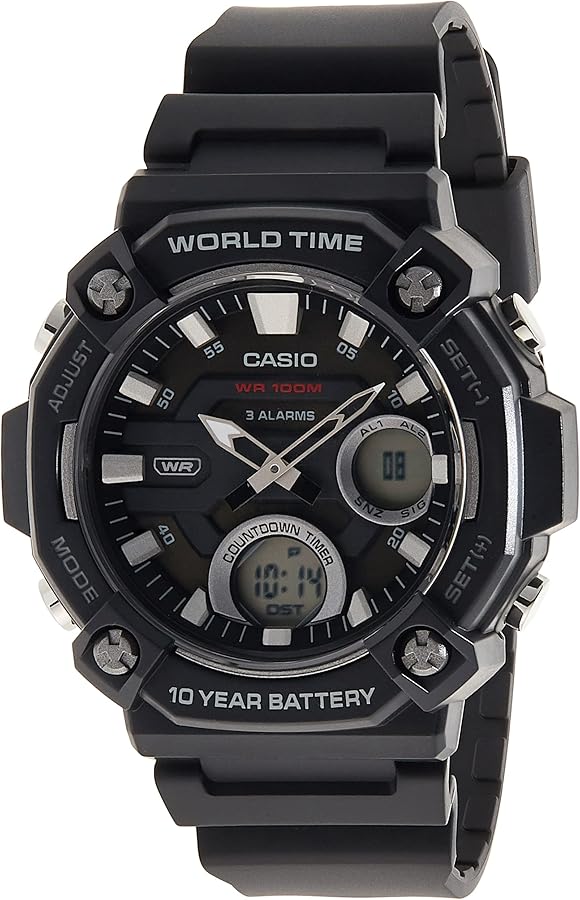 Casio 10 Year Battery World Time Countdown Timer Analog-Digital Watch (Model: AEQ-120W-1AV)