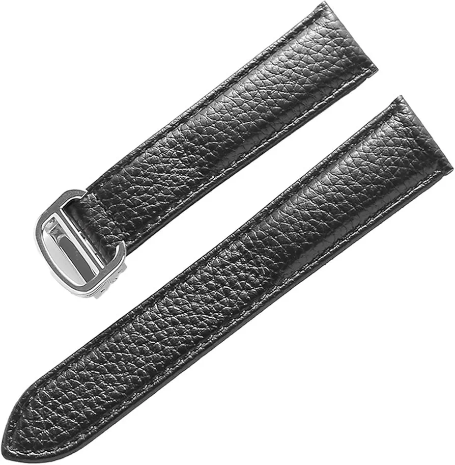 Wscebck Watch Band for Cartier Tank Solo Men Lady Deployant Clasp Watch Strap Genuine Leather Soft Watch Bracelet Belt 20mm 22mm 23mm (Color : Black-Silver, Size : 23mm)