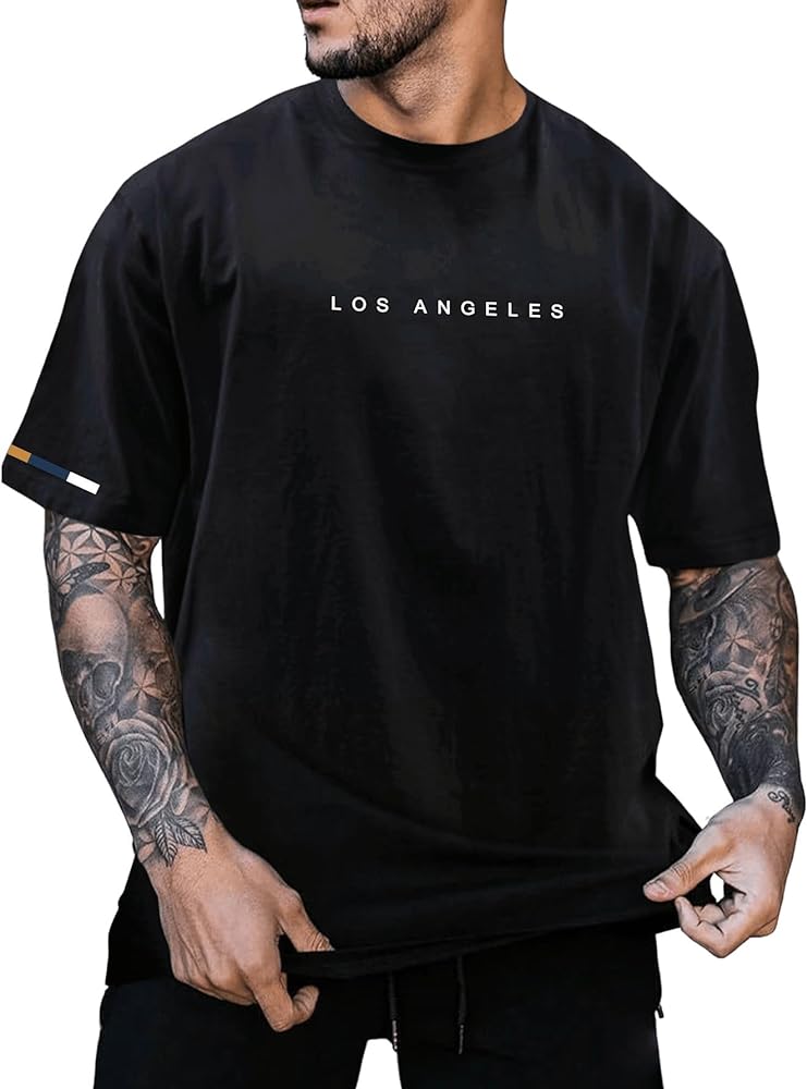 Verdusa Men's Oversized Tops Letter Print Short Sleeve Casual T Shirt Tee Tops