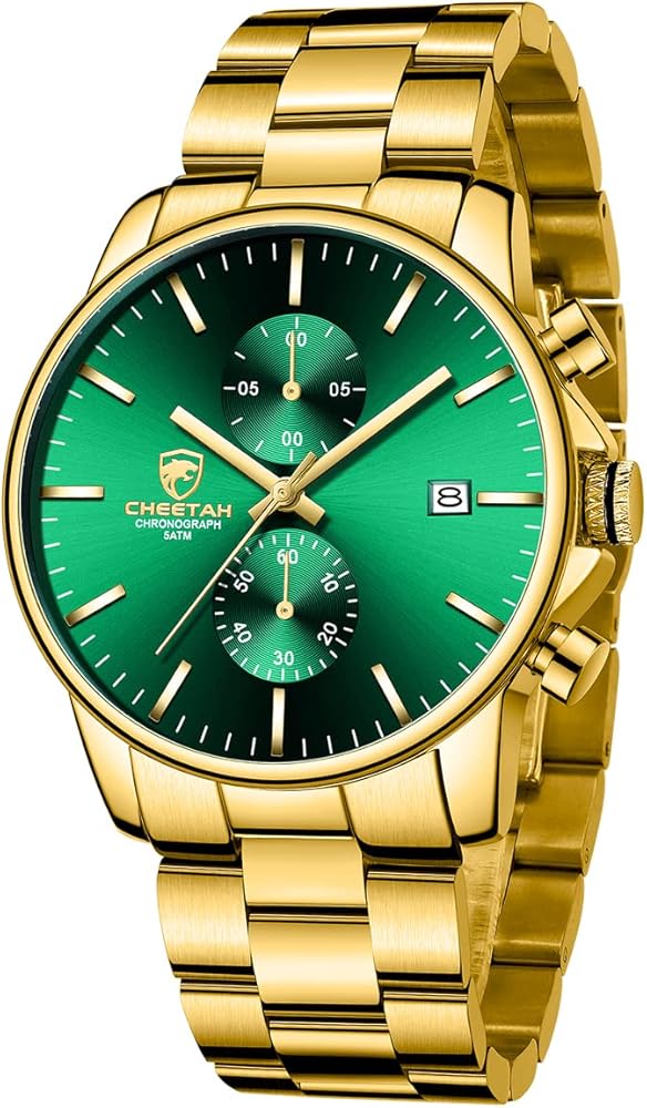 GOLDEN HOUR Fashion Business Mens Watches with Stainless Steel Waterproof Chronograph Quartz Watch for Men, Auto Date