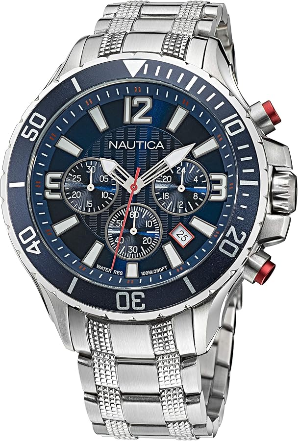 Nautica Men's NAPNSS123 NST Box Set Grey/Blue/SST Bracelet and White Silicone Strap Watch