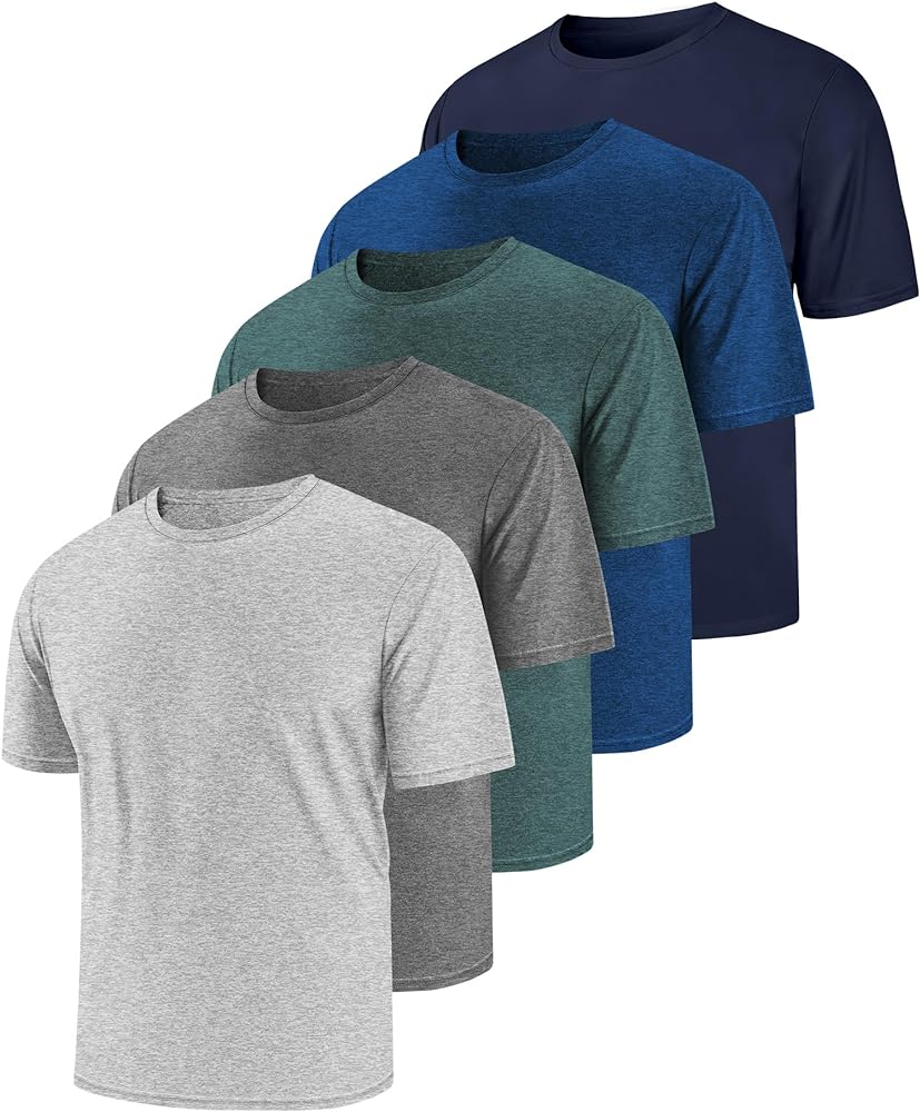 5 Pack Men's Workout Shirts Short Sleeve Dry Fit T Shirts UPF 50+ Sun Protection Athletic Gym Running Active Tee Tops