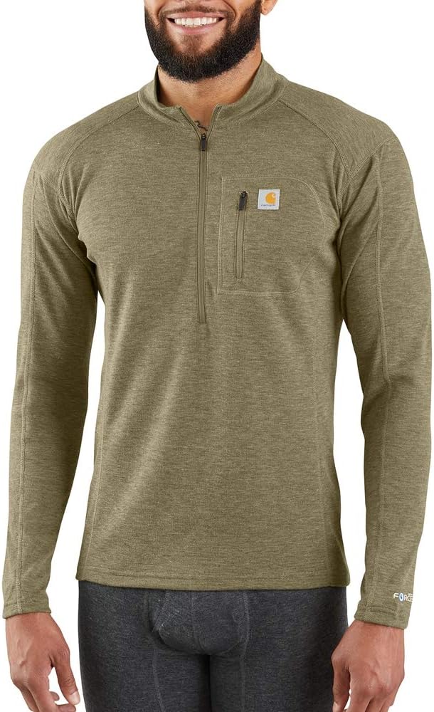 Carhartt Men's Force Midweight Synthetic Wool Blend Base Layer Quarter-Zip Pocket Top