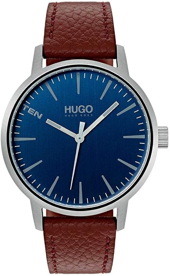 HUGO #Stand Men Quartz Stainless Steel, Ionic Plated Black Steel and Leather Strap Casual Watch