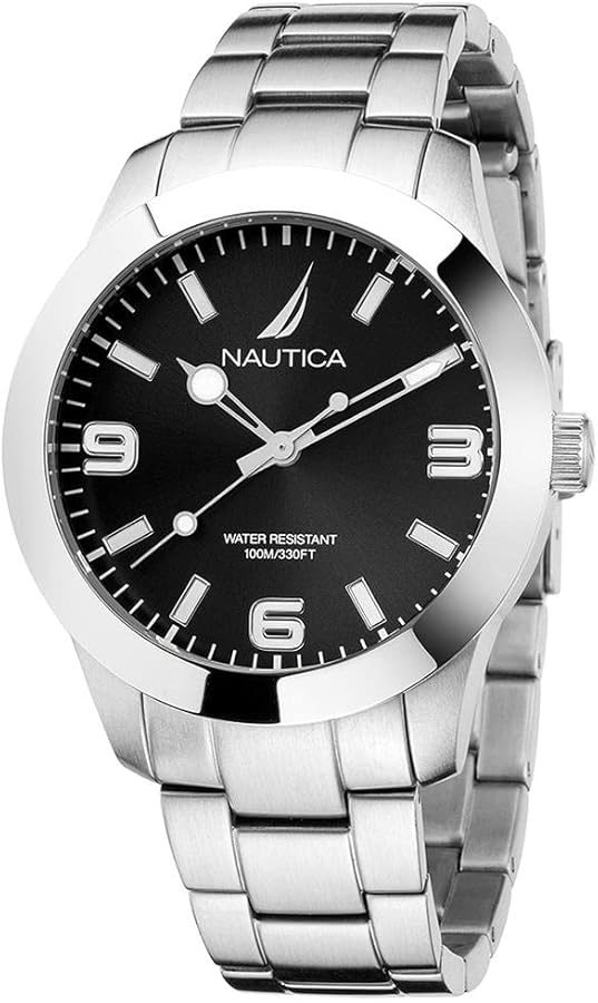 Nautica Men's Pacific Beach Stainless Steel Bracelet and Black Silicone Strap Watch (Model: NAPPBF205)