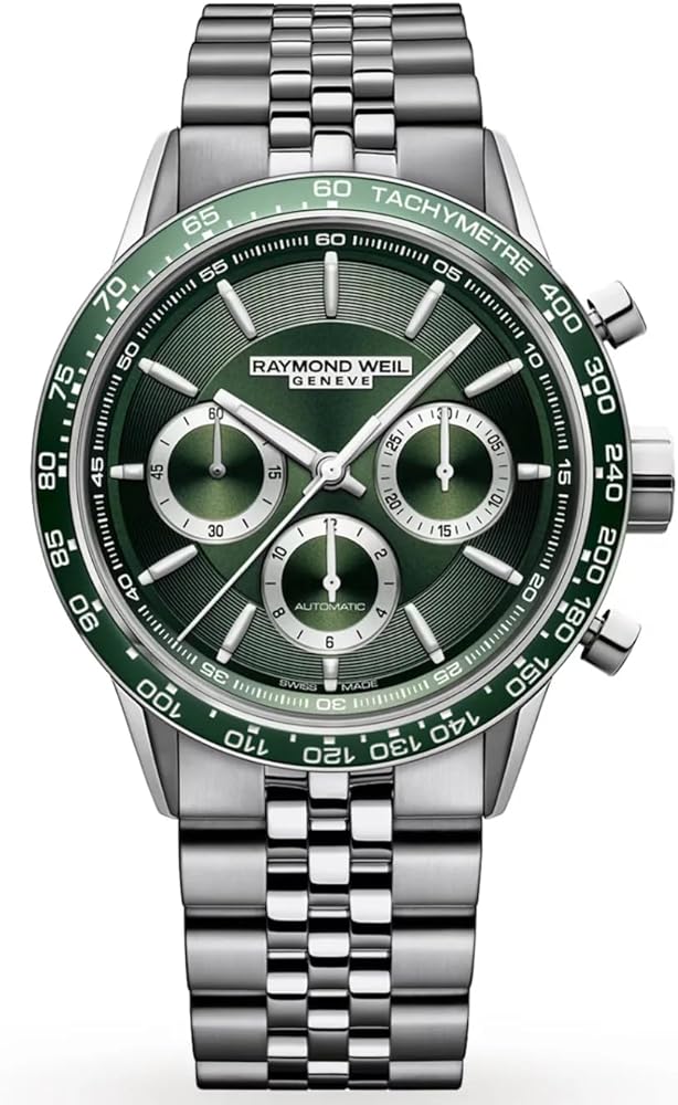 RAYMOND WEIL Freelancer Automatic Chronograph Stainless Steel Green Dial Mens Watch 7741-ST7-52021