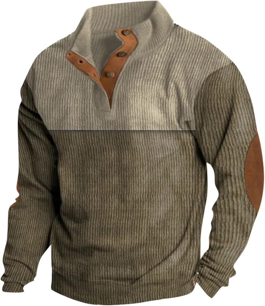 Men's Henley Pullover Sweatshirts Long Sleeve Shirts Casual Thermal Loose Fit Button Up Pullovers, S-3XL