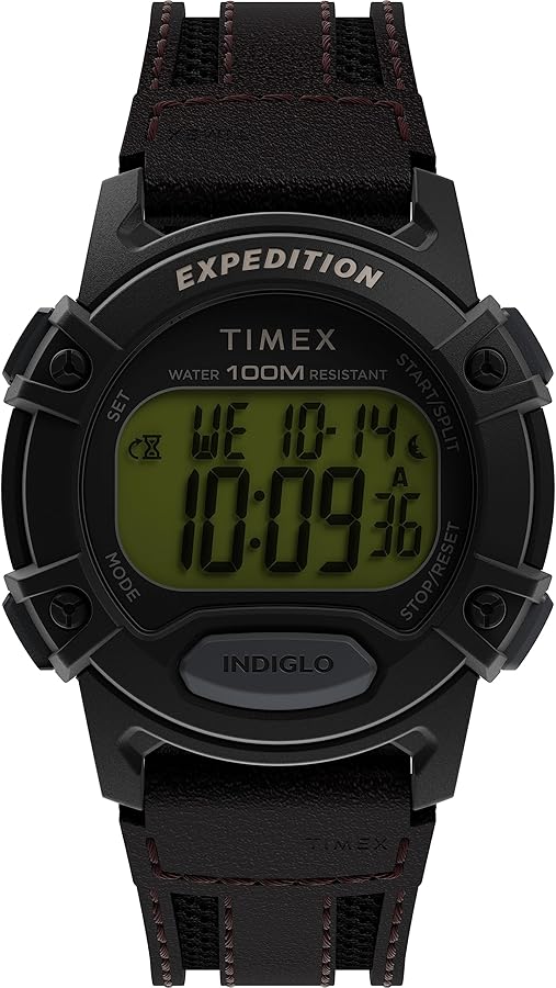 Timex Men's Expedition CAT 41mm Watch - Brown Strap Digital Dial Black Case