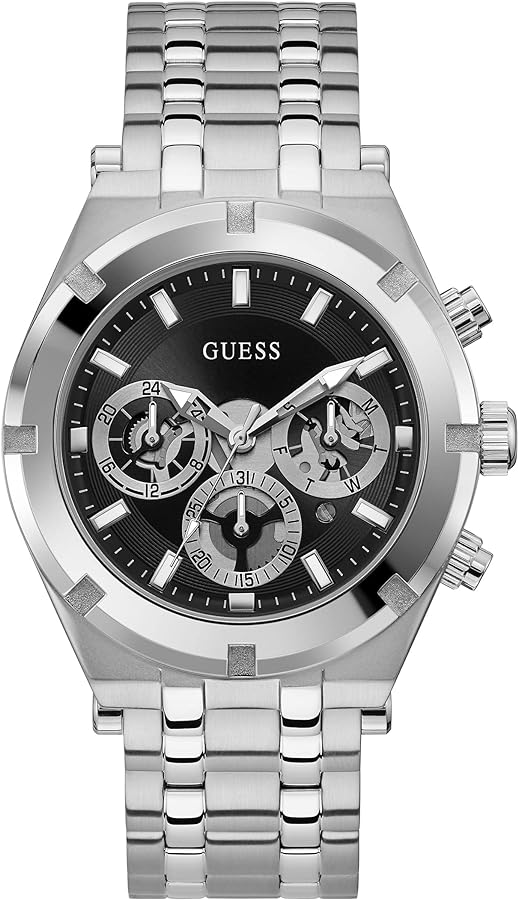 GUESS Men's Sport Multifunction 44mm Watch – Gunmetal & Blue Dial with Gunmetal Stainless Steel Case & Bracelet