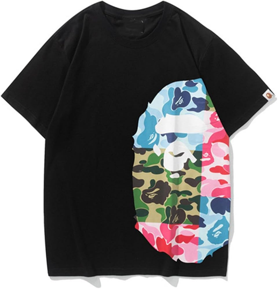 Men's and Women's Loose Fit Short Round Neck Sleeve Hip Hop Print Camo Shirt T-Shirt