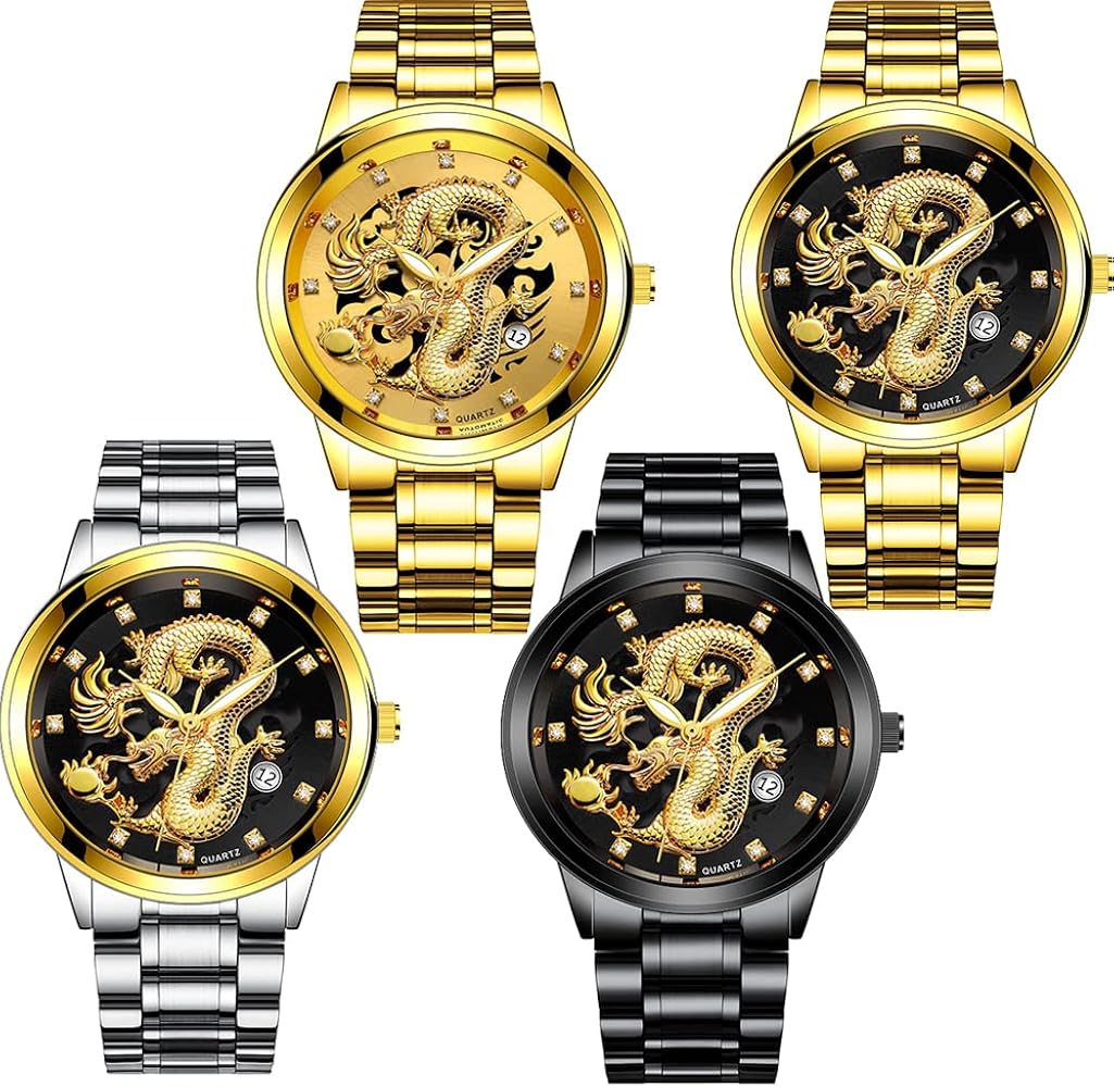 4Pcs Gold Watches for Men Stainless Steel Mechanical Automatic Watch Waterproof Business Men's Wristwatch Assorted Set Wholesales