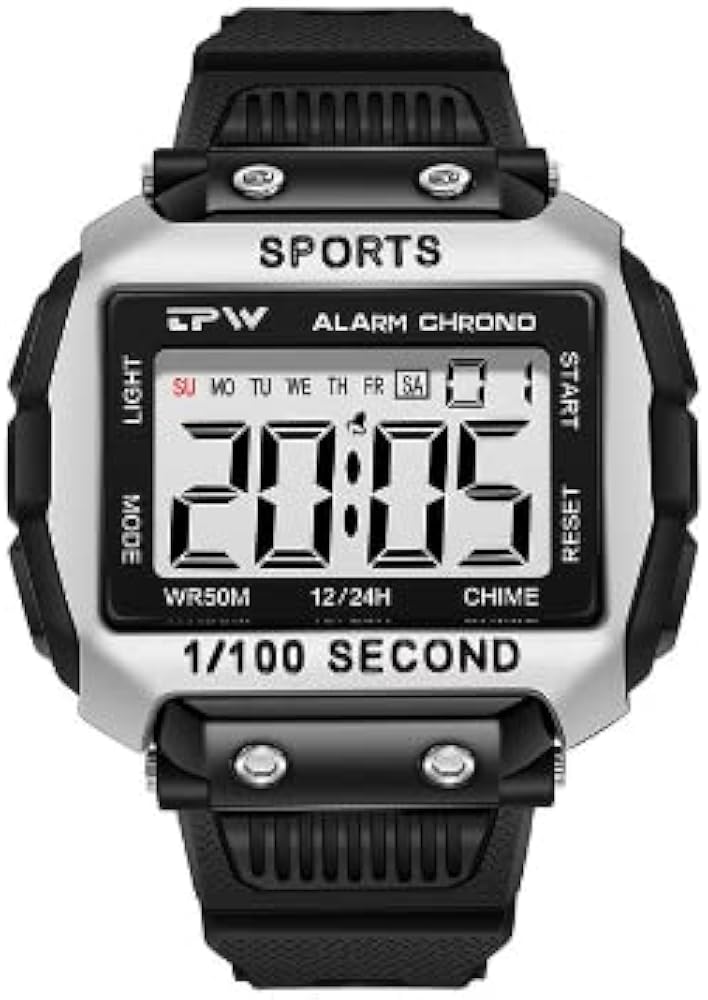 Omana Mens Digital Sports Watch, Big Numbers, Large Display Face Big Digits, Easy to Read, Waterproof, Running Outdoor Military, Backlight/Timer/Alarm/Shock Resistant Silver