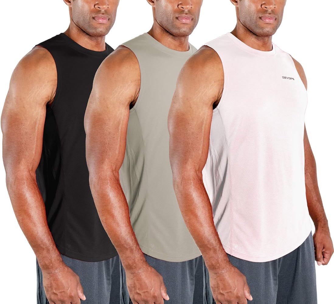 DEVOPS 3 Pack Men's Muscle Shirts Sleeveless Dry Fit Gym Workout Tank Top