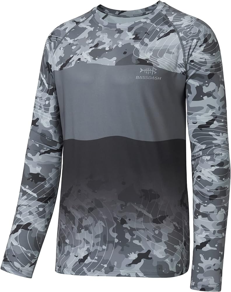 BASSDASH Men’s UPF 50+ Camo Fishing Shirt Quick Dry Long Sleeve Kayaking Hiking T-Shirts