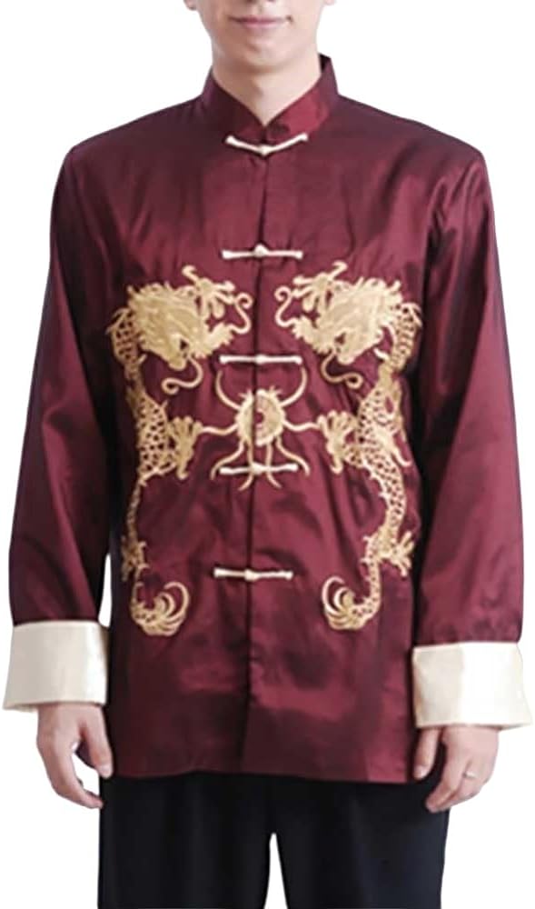 Chinese Style Wedding Long Cheongsam Robe Tang Suit Men Mandarin Collar Martial Arts Kung Fu Hanfu Uniform